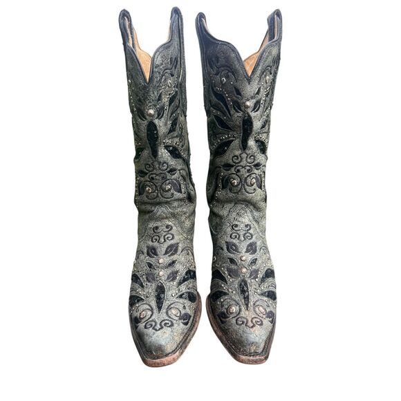 Corral woman’s 7 black gray inlay studded sequin cowboy festival boots gorgeous - Picture 5 of 12